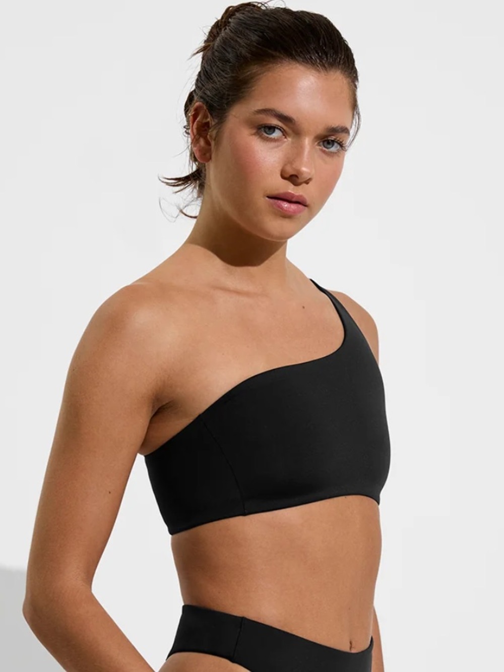 Left On Friday offshore one-shoulder swim top, D+ in black